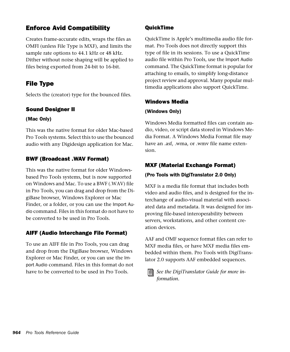 Enforce avid compatibility, File type | M-AUDIO Pro Tools Recording Studio User Manual | Page 982 / 1112