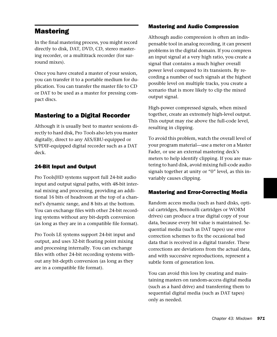 Mastering, Mastering to a digital recorder | M-AUDIO Pro Tools Recording Studio User Manual | Page 989 / 1112