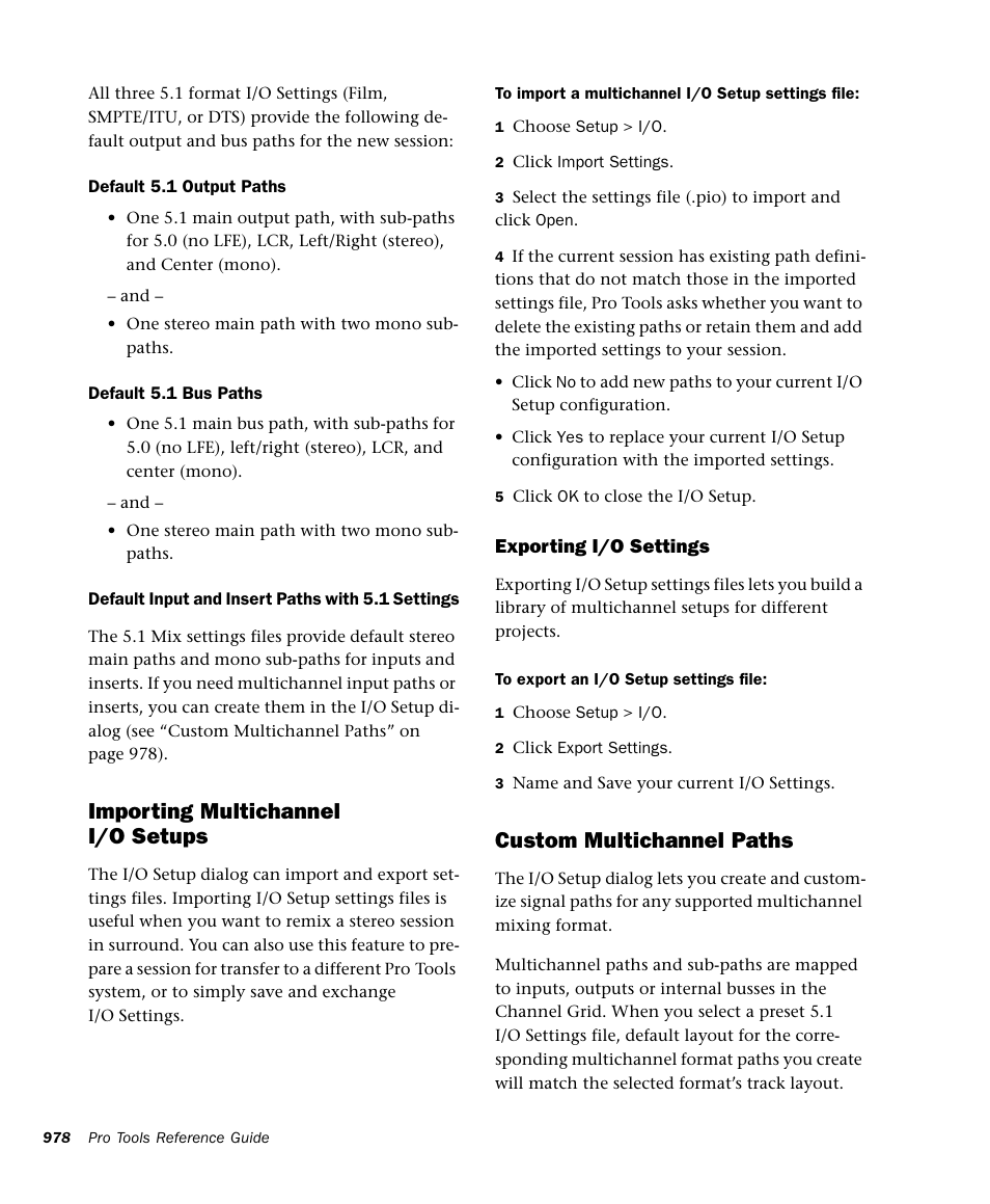 Importing multichannel i/o setups, Custom multichannel paths | M-AUDIO Pro Tools Recording Studio User Manual | Page 996 / 1112