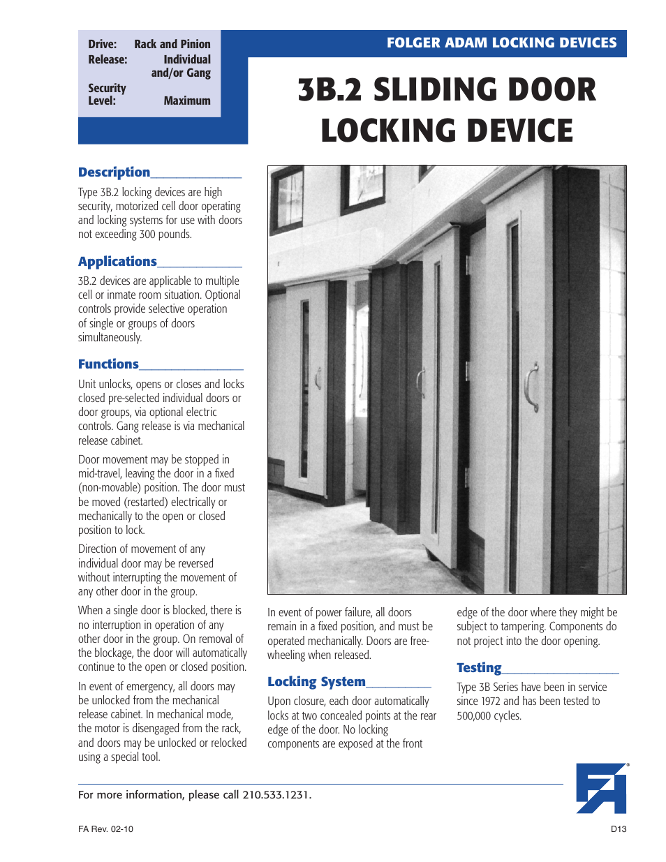 Southern Folger 3B.2 SLIDING DOOR LOCKING DEVICE User Manual | 3 pages