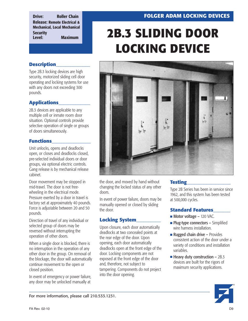 Southern Folger 2B.3 SLIDING DOOR LOCKING DEVICE User Manual | 3 pages