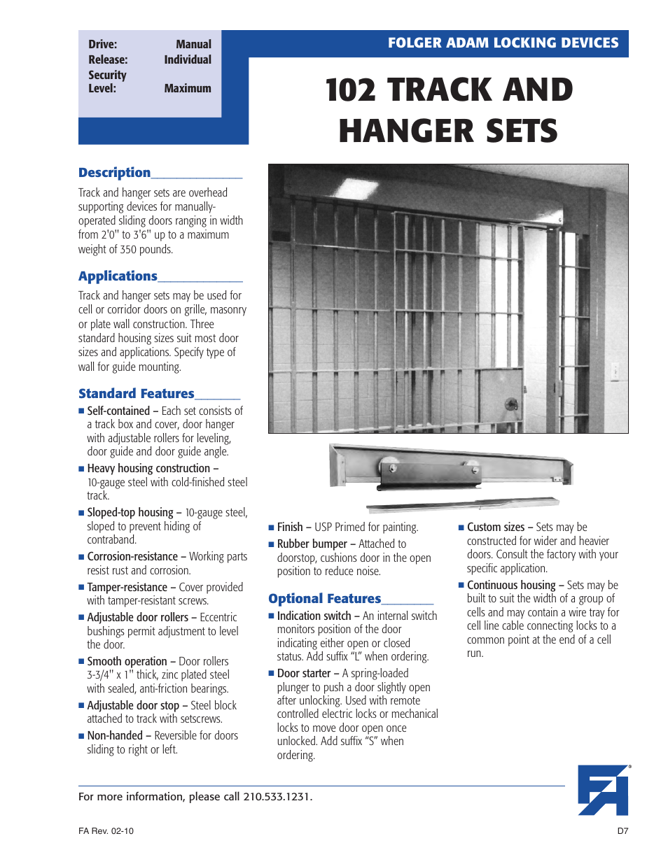 Southern Folger 102 TRACK AND HANGER SETS User Manual | 2 pages