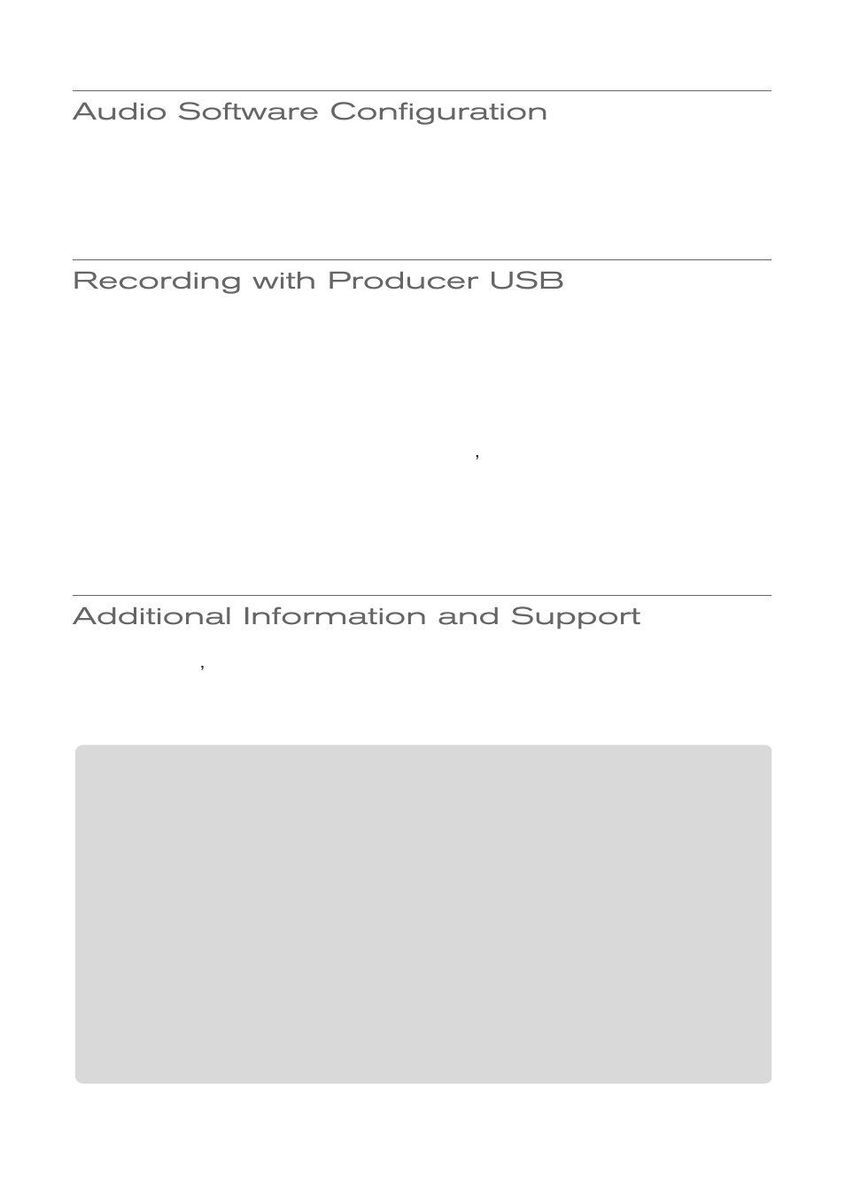 Audio software configuration, Recording with producer usb, Additional information and support | M-AUDIO Pro Tools Vocal Studio User Manual | Page 7 / 9