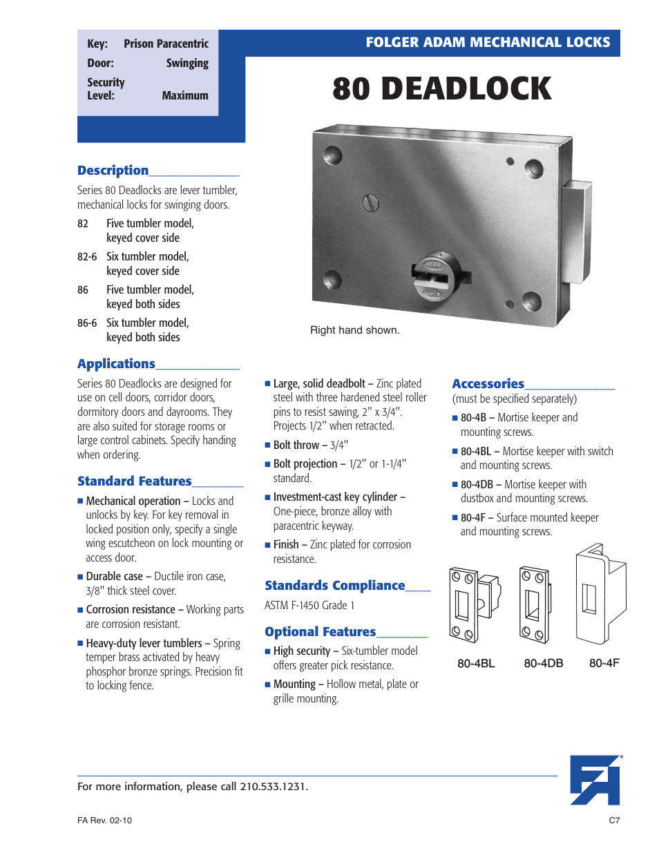 Southern Folger 80 DEADLOCK User Manual | 2 pages