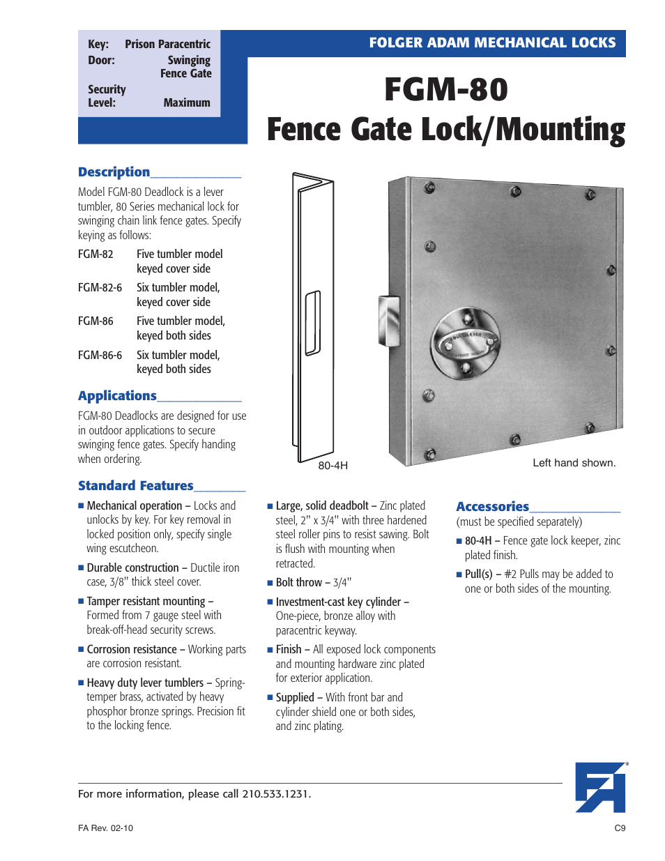 Southern Folger FGM-80 Fence Gate Lock_Mounting User Manual | 2 pages