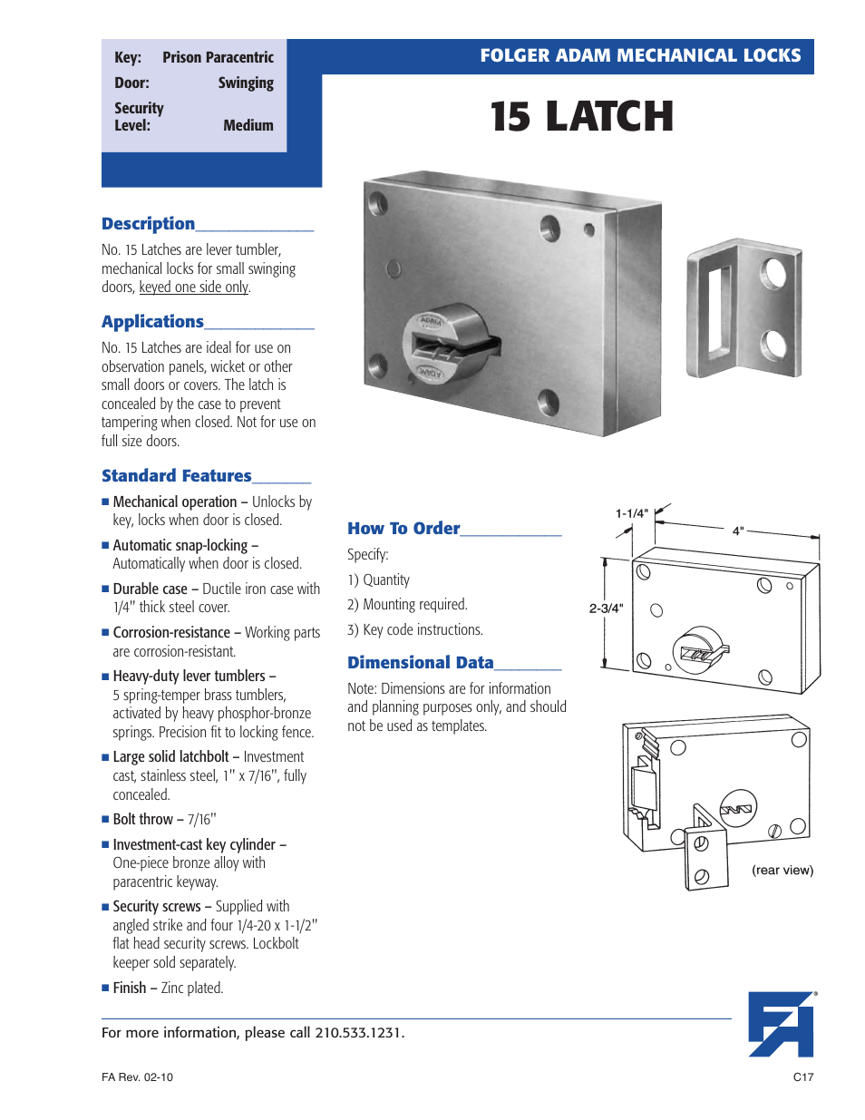 Southern Folger 15 LATCH User Manual | 1 page