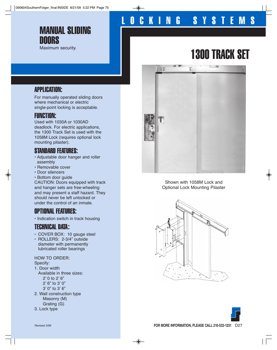 Southern Folger 1300 TRACK SET User Manual | 1 page