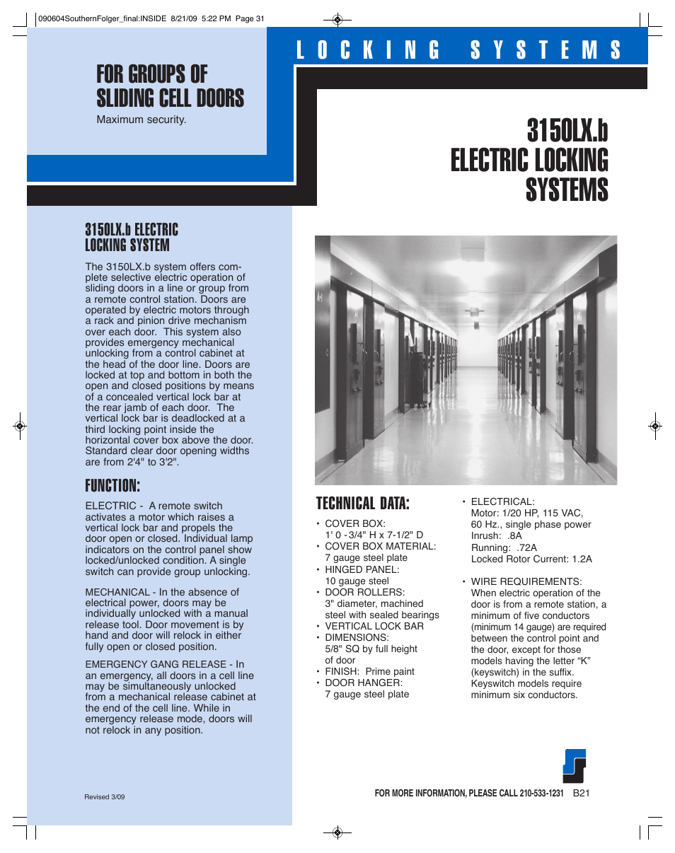 Southern Folger 3150LX.b ELECTRIC LOCKING SYSTEMS User Manual | 2 pages