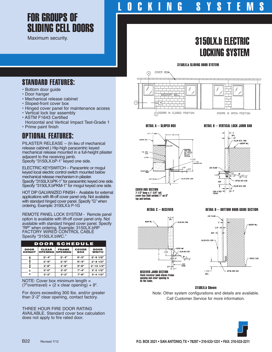 3150lx.b electric locking system, Standard features, Optional features | Southern Folger 3150LX.b ELECTRIC LOCKING SYSTEMS User Manual | Page 2 / 2