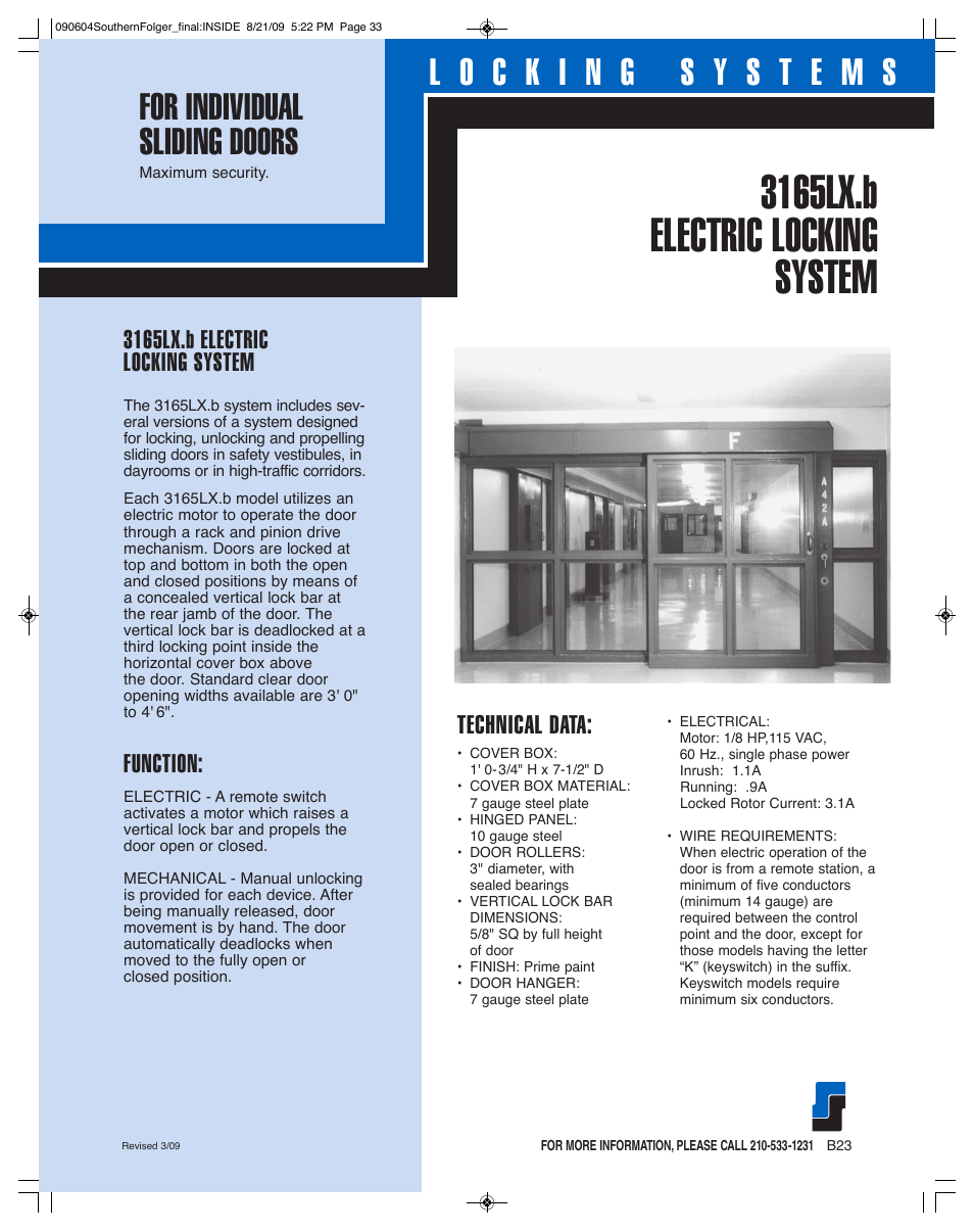 Southern Folger 3165LX.b ELECTRIC LOCKING SYSTEMS User Manual | 2 pages