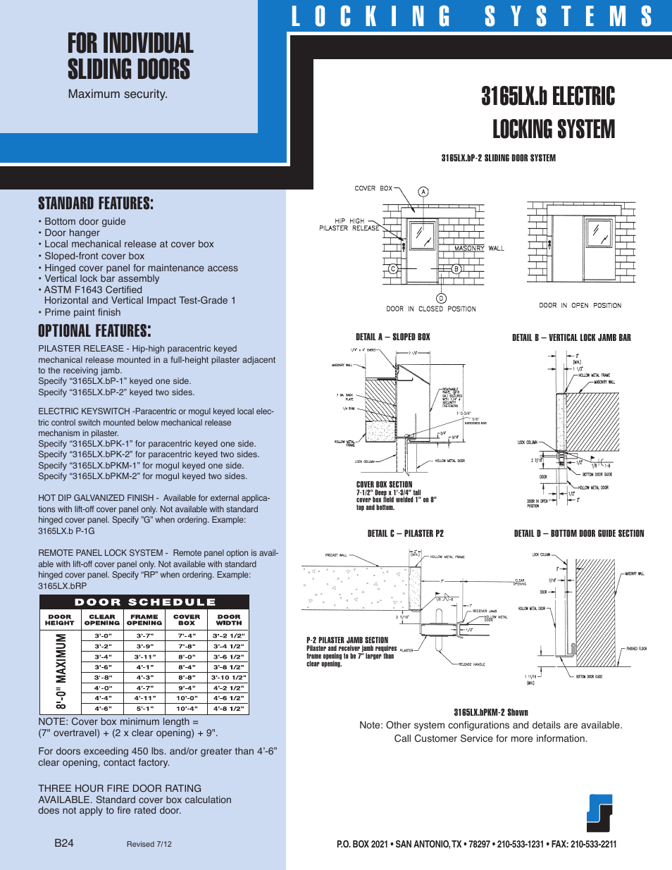 3165lx.b electric locking system, Standard features, Optional features | Southern Folger 3165LX.b ELECTRIC LOCKING SYSTEMS User Manual | Page 2 / 2