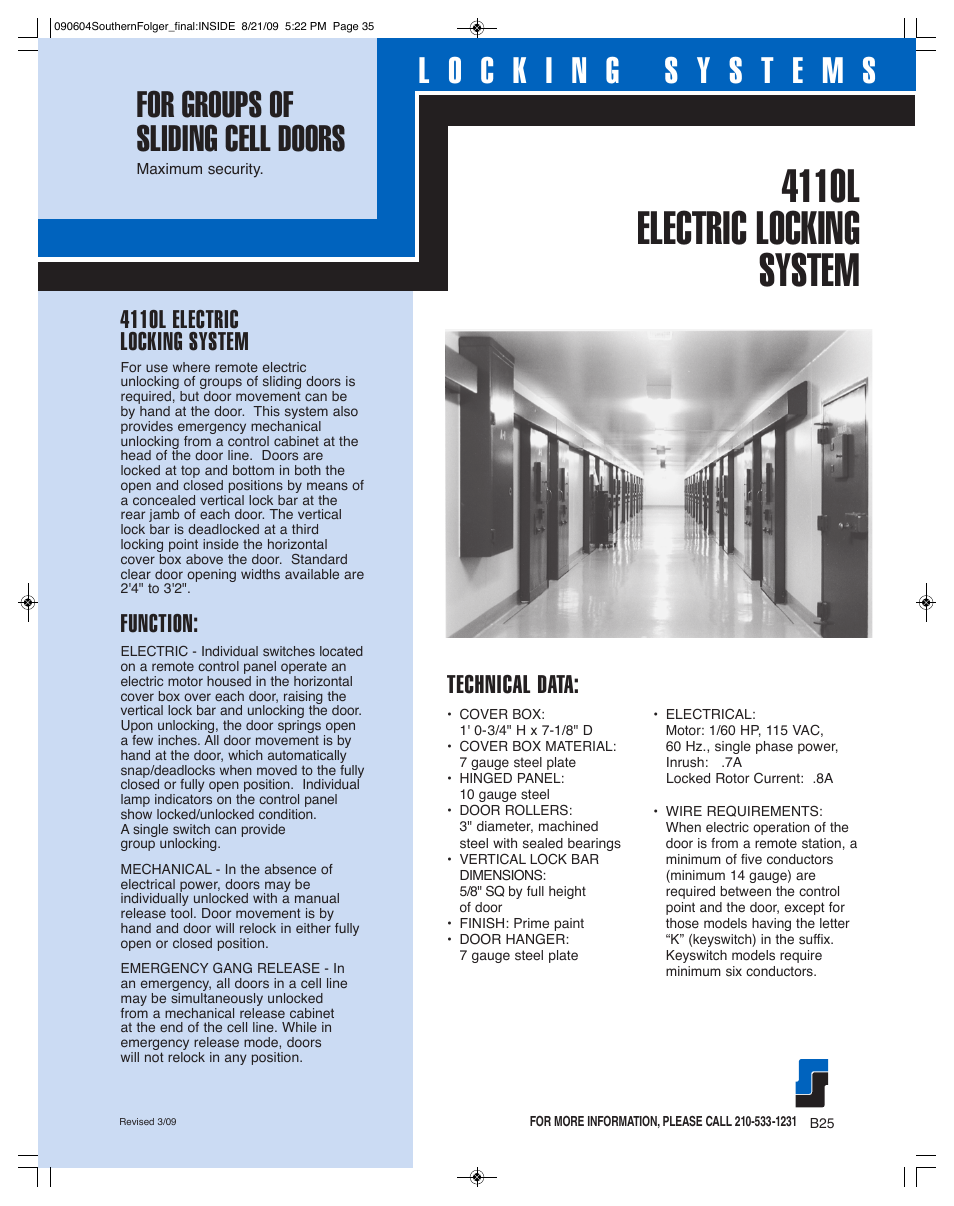 Southern Folger 4110L ELECTRIC LOCKING SYSTEMS User Manual | 2 pages