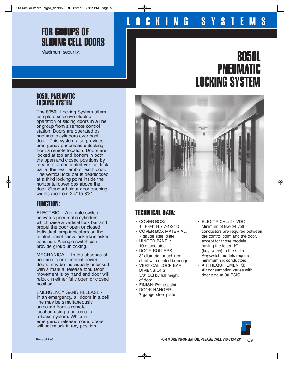Southern Folger 8050L PNEUMATIC LOCKING SYSTEM User Manual | 2 pages