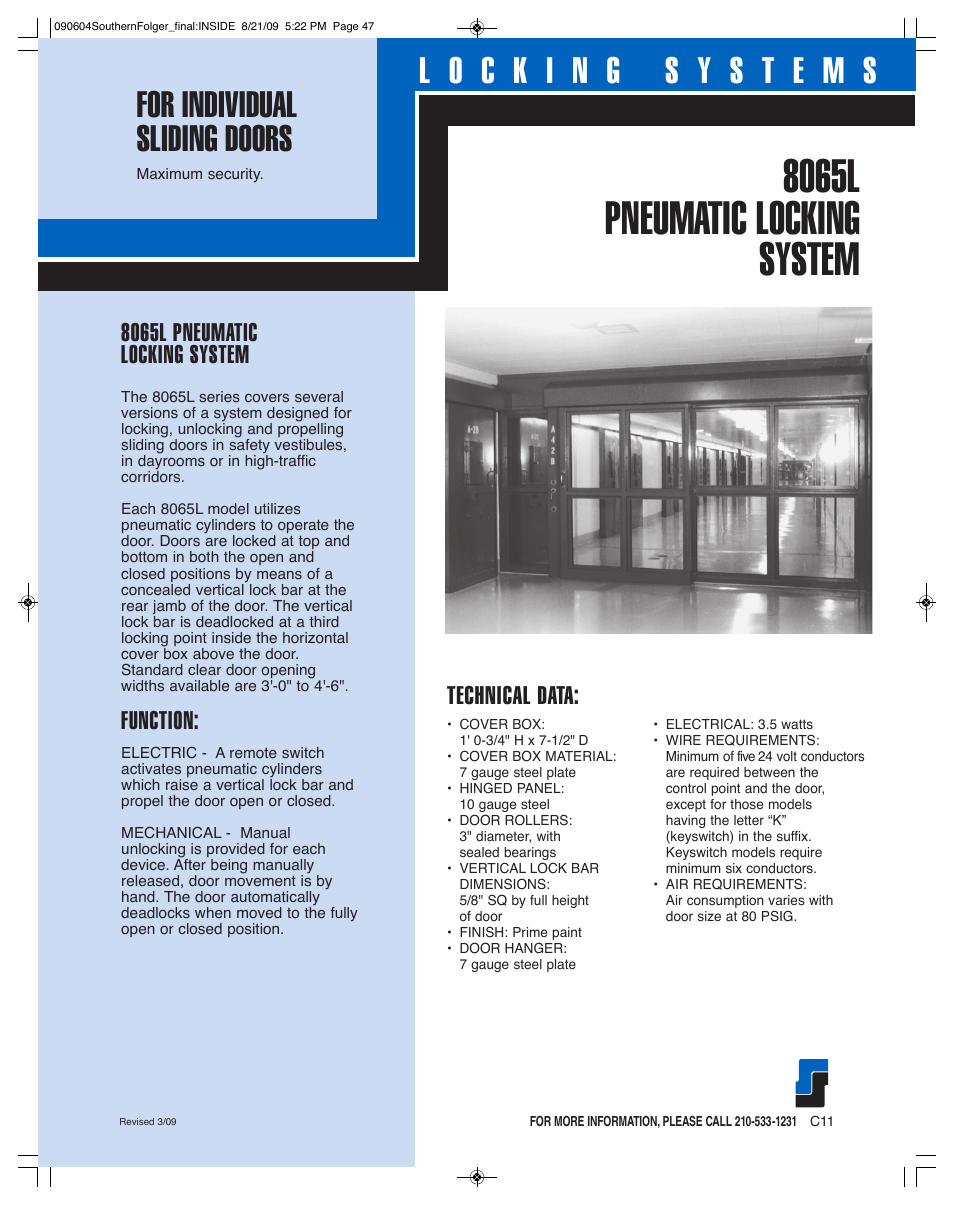 Southern Folger 8065L PNEUMATIC LOCKING SYSTEM User Manual | 2 pages