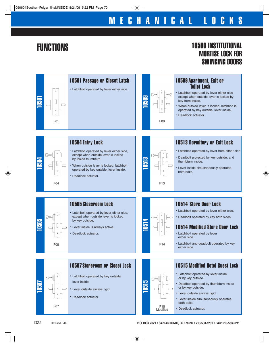 Functions | Southern Folger 10500 INSTITUTIONAL MORTISE LOCK User Manual | Page 2 / 6