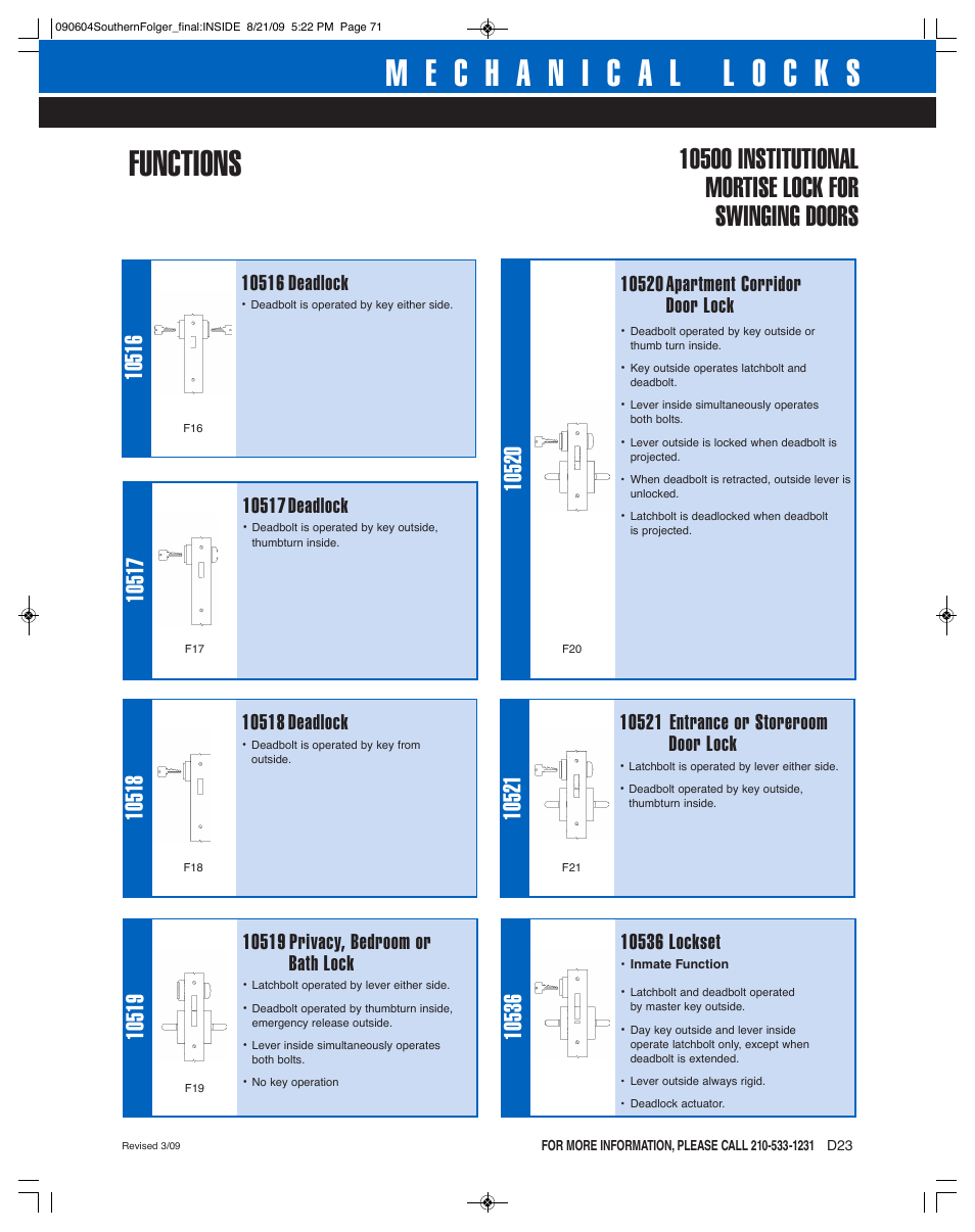 Functions | Southern Folger 10500 INSTITUTIONAL MORTISE LOCK User Manual | Page 3 / 6