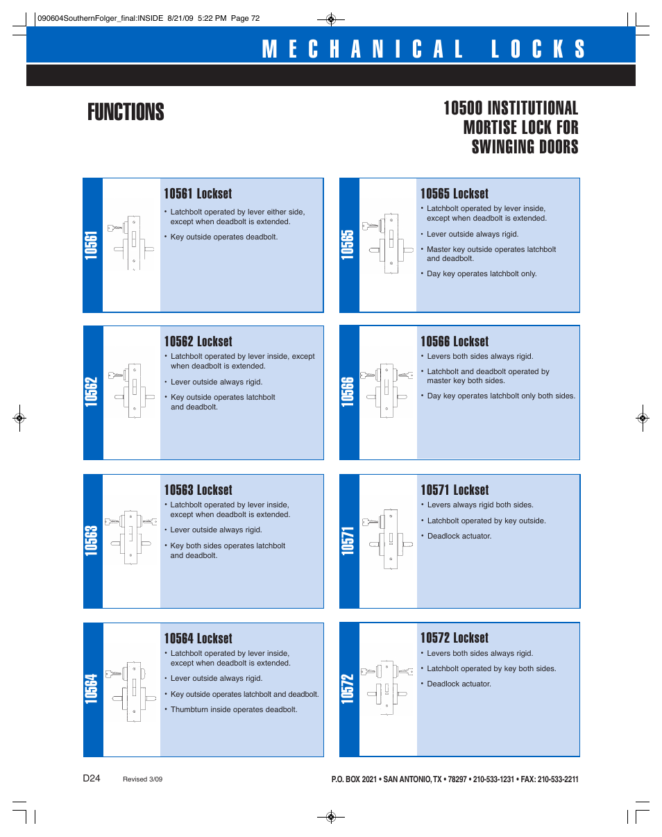 Functions | Southern Folger 10500 INSTITUTIONAL MORTISE LOCK User Manual | Page 4 / 6