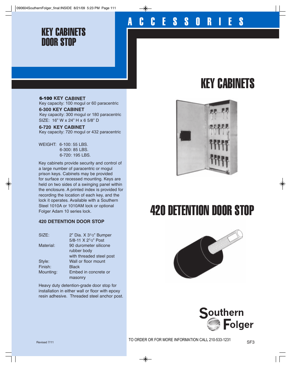 Southern Folger 420 DETENTION DOOR STOP User Manual | 1 page