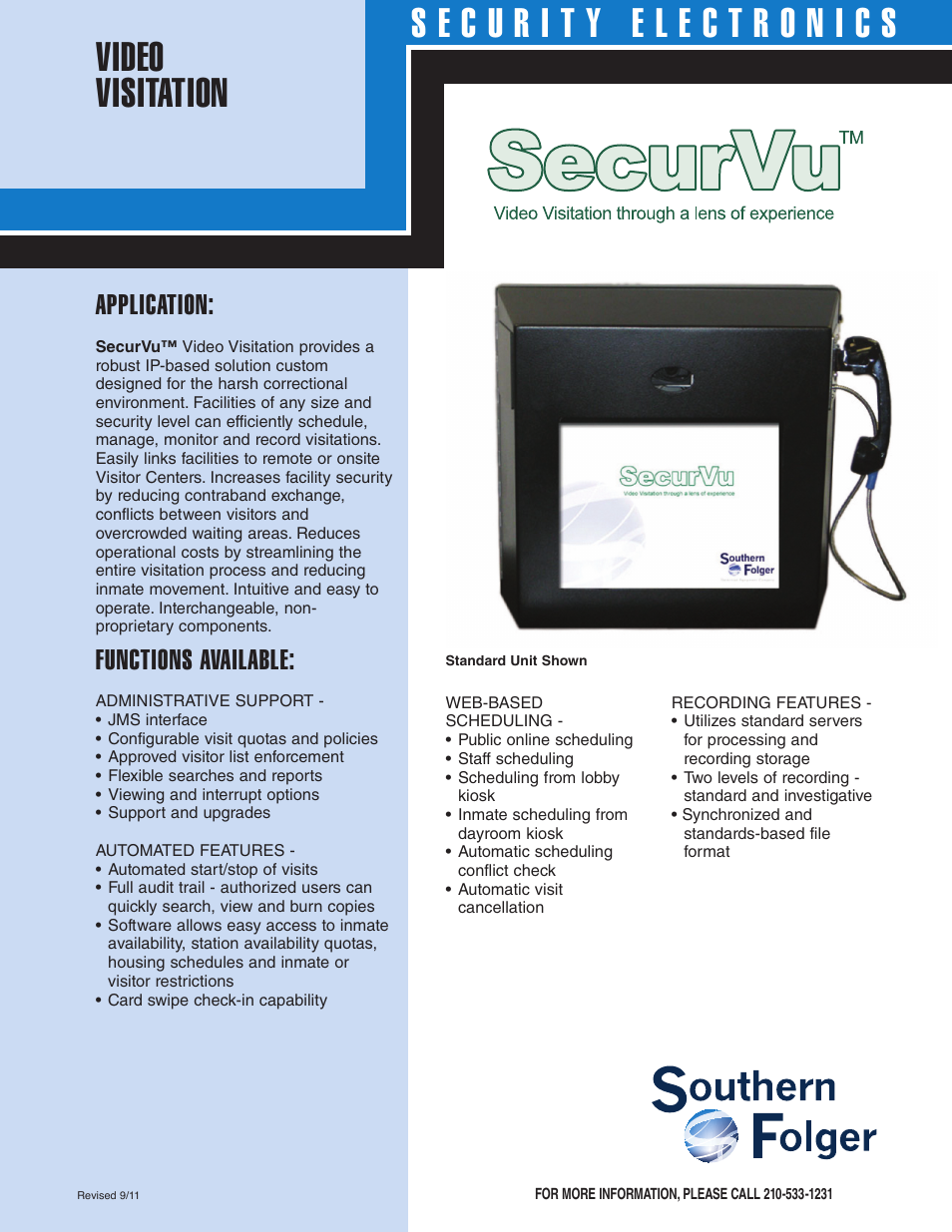 Southern Folger SecurVu User Manual | 2 pages