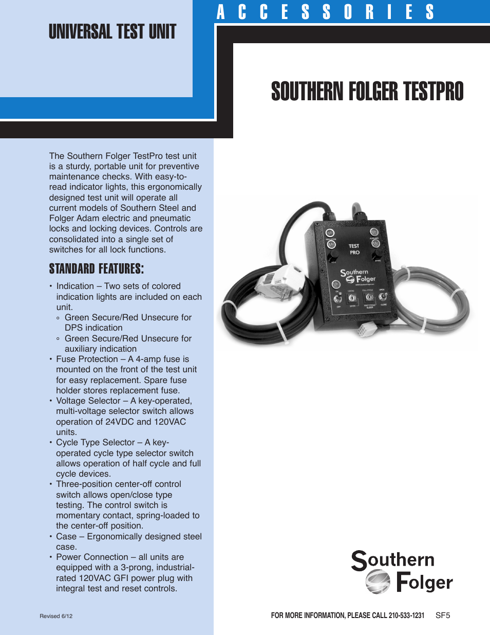 Southern Folger TESTPRO UNIVERSAL TEST UNIT User Manual | 2 pages