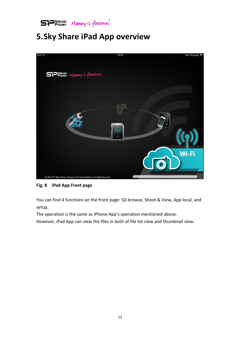 Sky share ipad app overview | SP / Silicon Power Sky Share S10 User Manual | Page 13 / 32