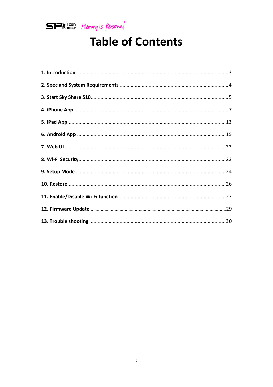 SP / Silicon Power Sky Share S10 User Manual | Page 2 / 32