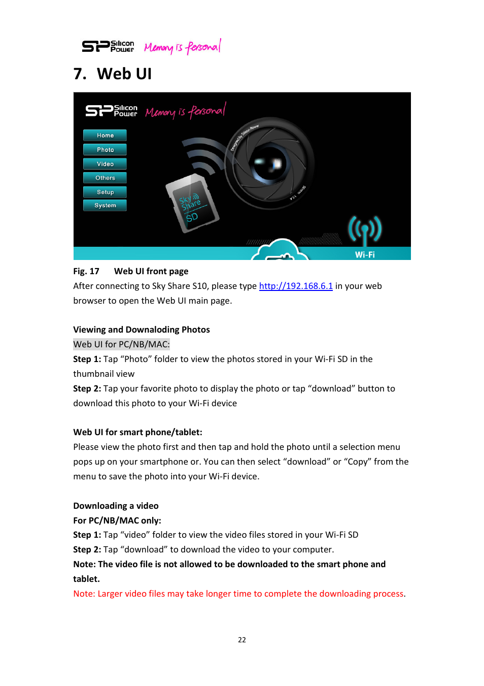 Web ui | SP / Silicon Power Sky Share S10 User Manual | Page 22 / 32
