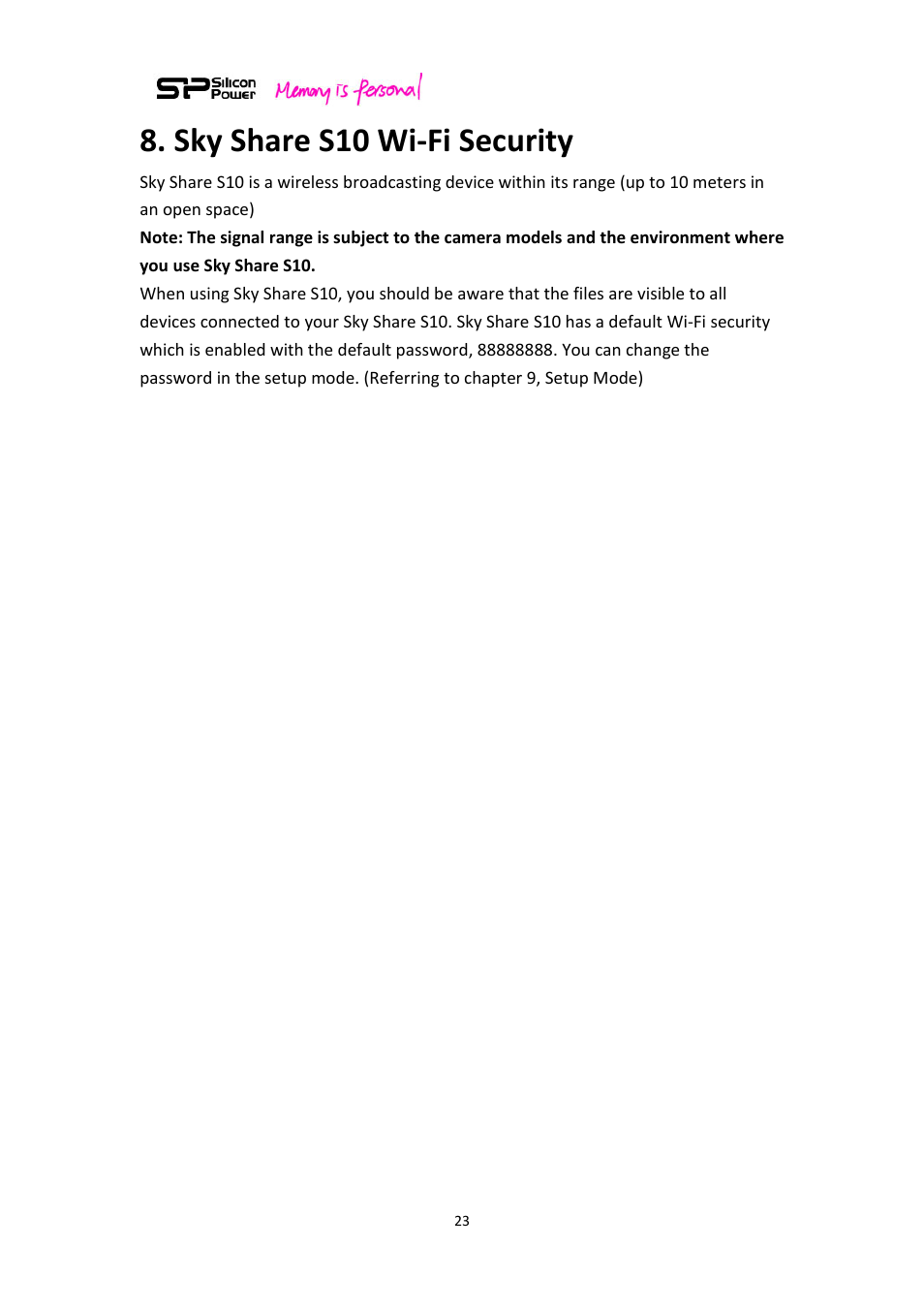 Sky share s10 wi-fi security | SP / Silicon Power Sky Share S10 User Manual | Page 23 / 32