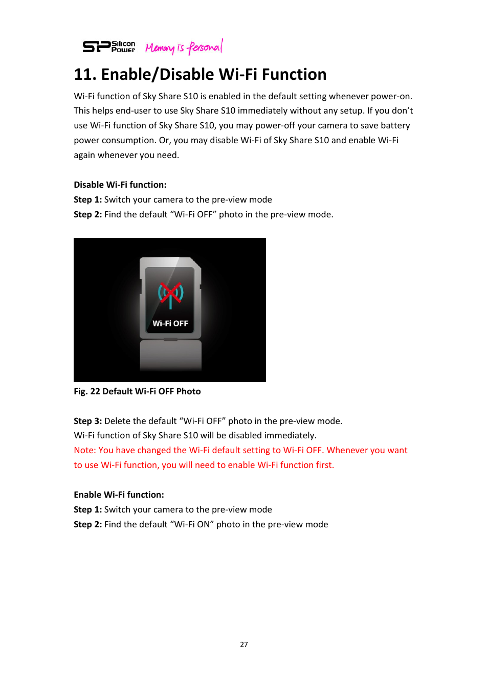 Enable/disable wi-fi function | SP / Silicon Power Sky Share S10 User Manual | Page 27 / 32