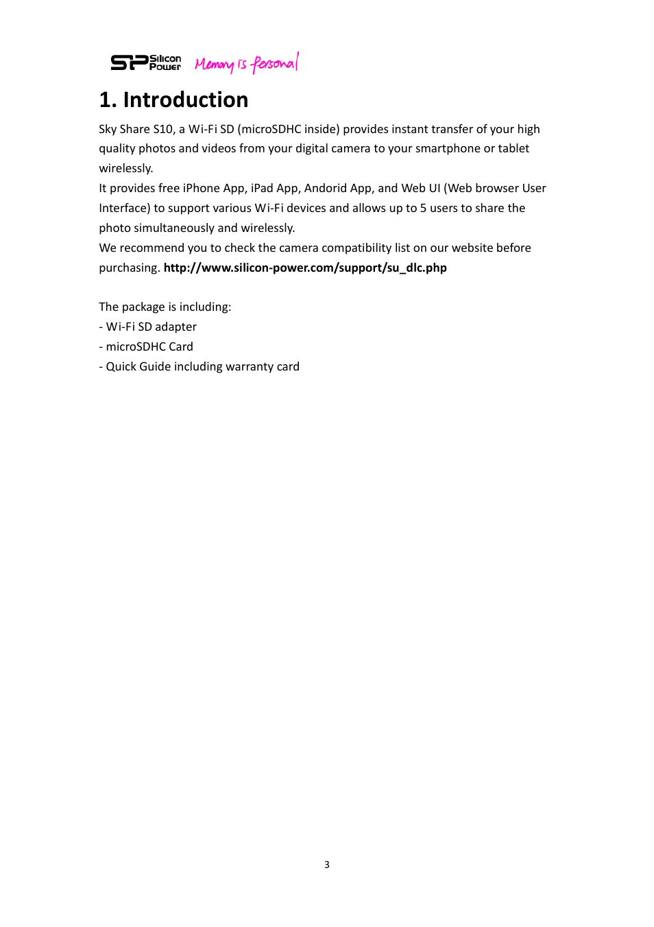 Introduction | SP / Silicon Power Sky Share S10 User Manual | Page 3 / 32