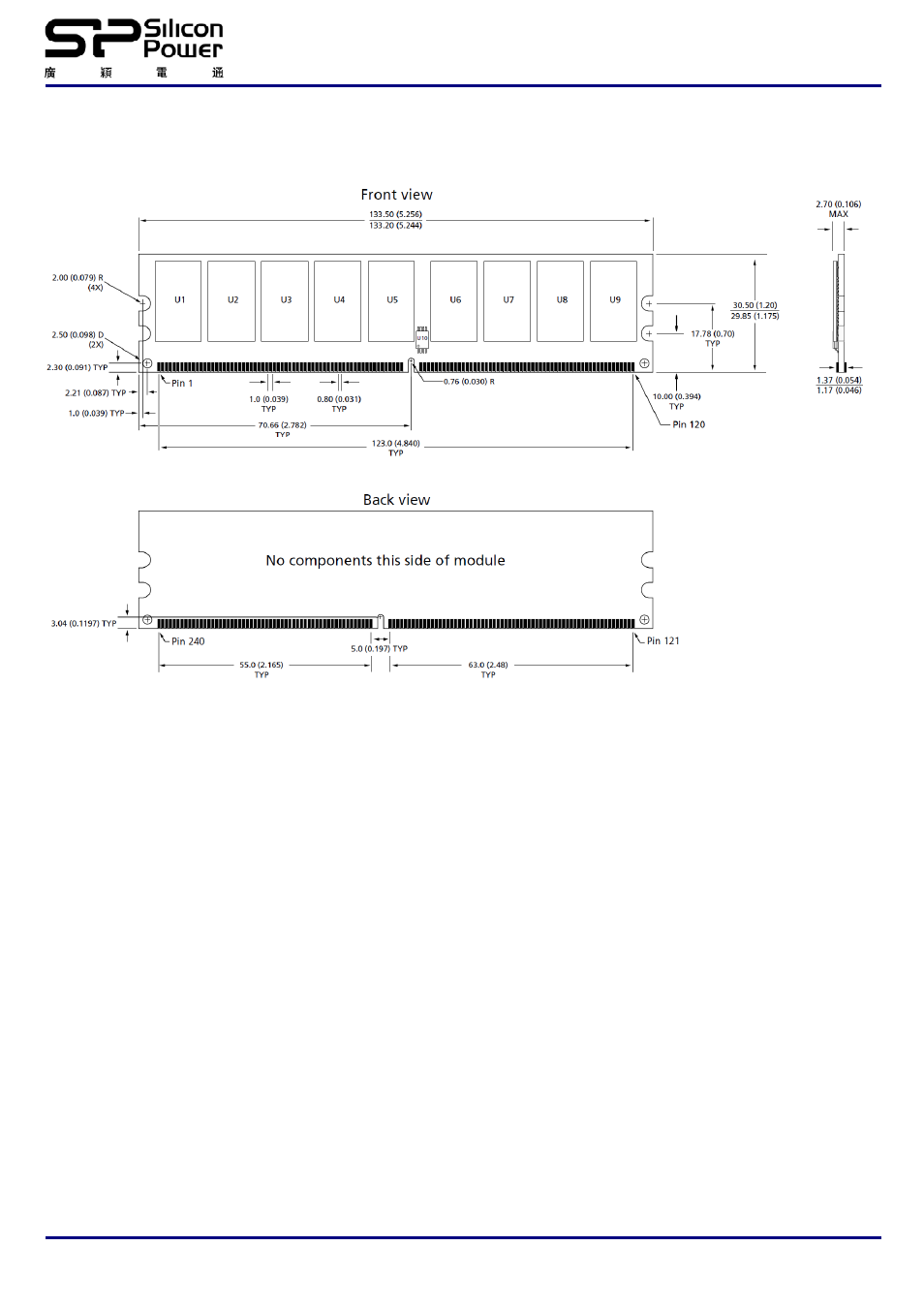 Simplified mechanical drawing(x8 1rank) | SP / Silicon Power SP002GBLRE800S01 User Manual | Page 5 / 6