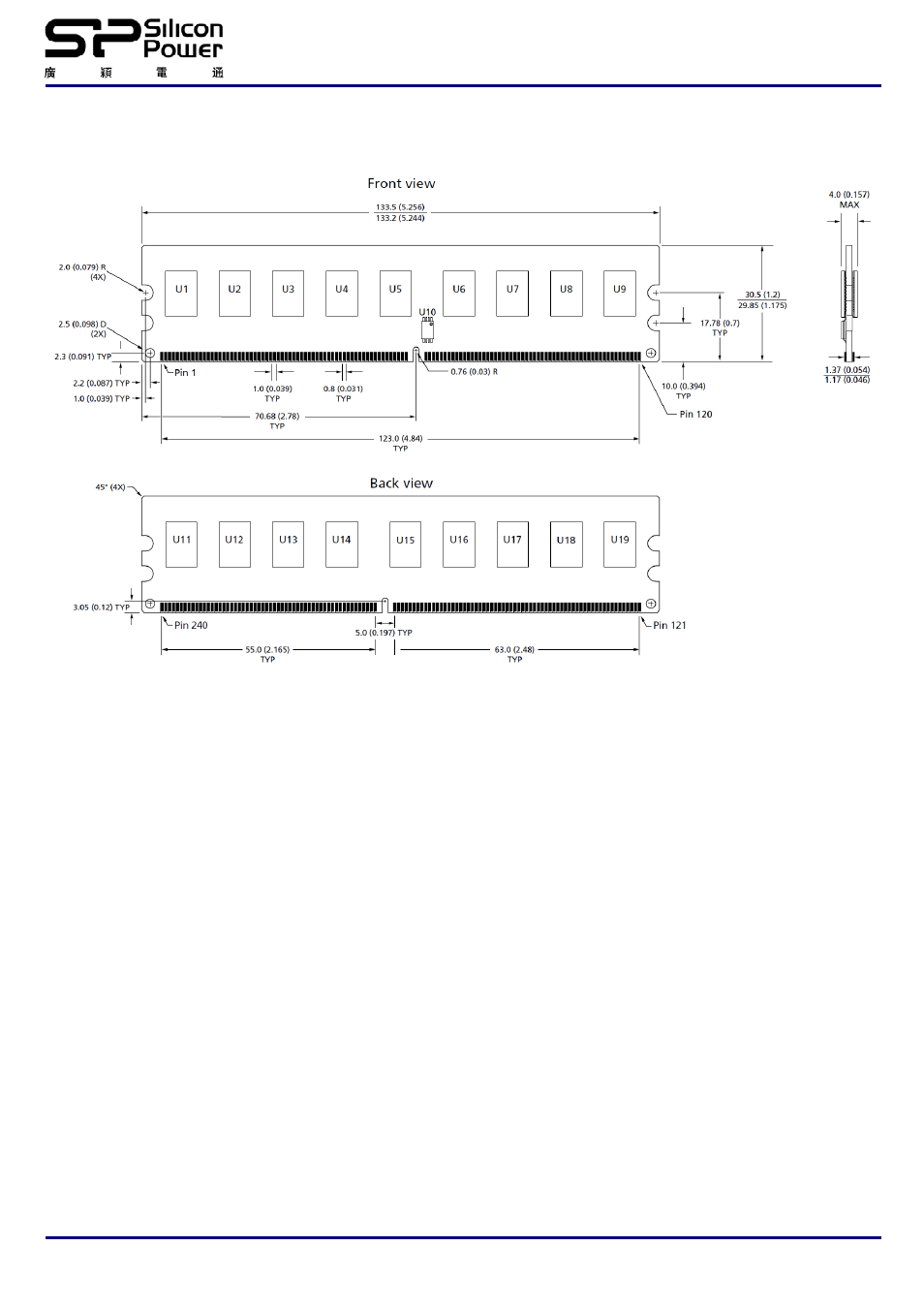 Simplified mechanical drawing(x8 2ranks) | SP / Silicon Power SP002GBLRE800S01 User Manual | Page 6 / 6