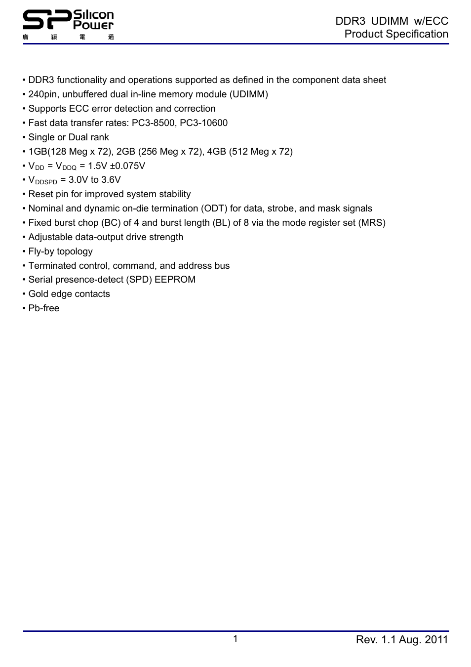 SP / Silicon Power SP004GBLTE133V01 User Manual | 6 pages
