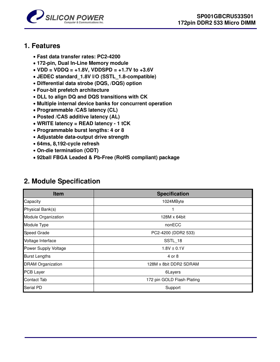 SP / Silicon Power SP001GBCRU533S01 User Manual | 4 pages