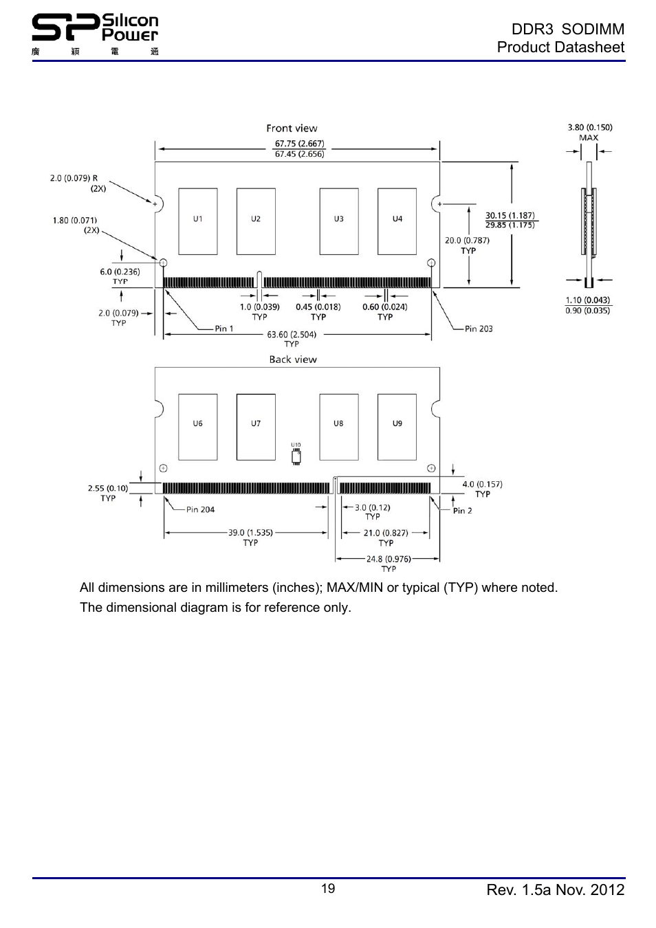 Simplified mechanical drawing(x16 2ranks) | SP / Silicon Power SP008GBSTU160N02 User Manual | Page 19 / 19