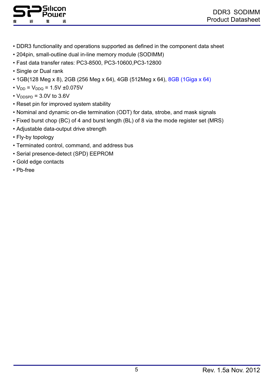 Features | SP / Silicon Power SP008GBSTU160N02 User Manual | Page 5 / 19