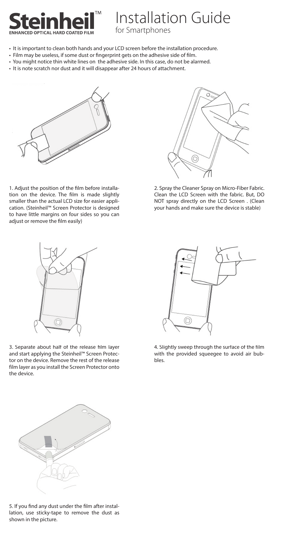 Spigen Steinheil ENHANCED OPTICAL HARD COATED FILM for Smartphones User Manual | 1 page
