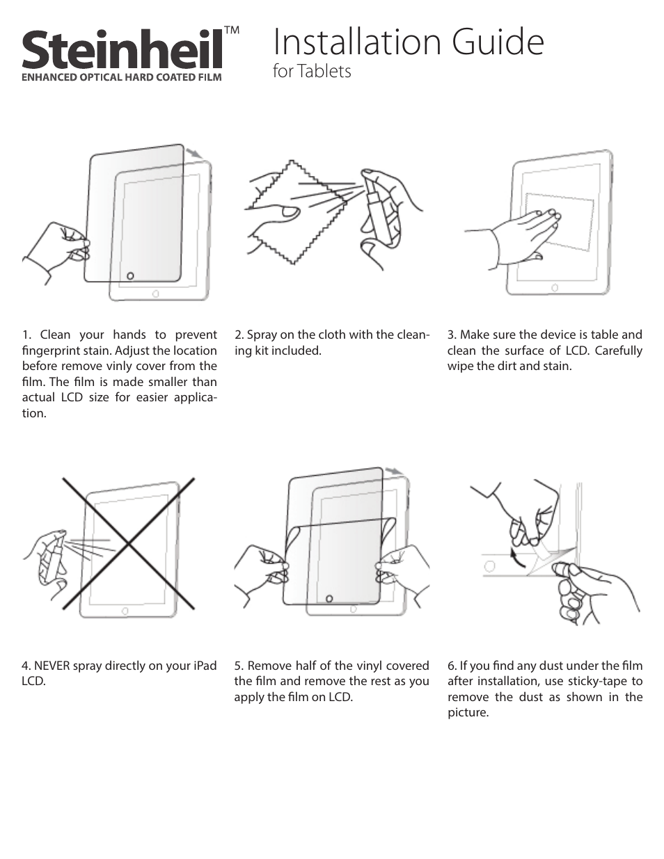Spigen Steinheil ENHANCED OPTICAL HARD COATED FILM for Tablets User Manual | 1 page