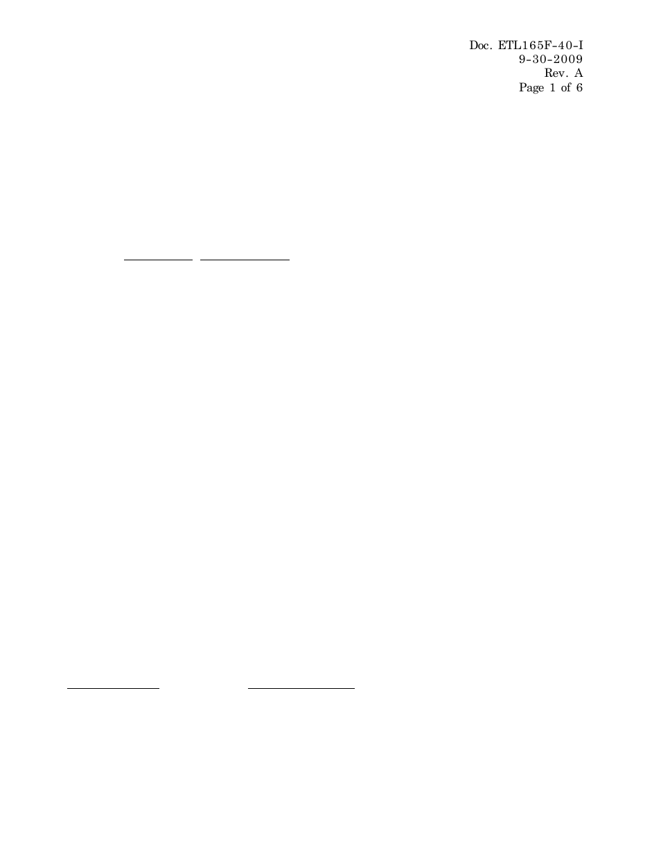 SR Products ETL165F-40 Nominal Temperature Rating User Manual | 6 pages