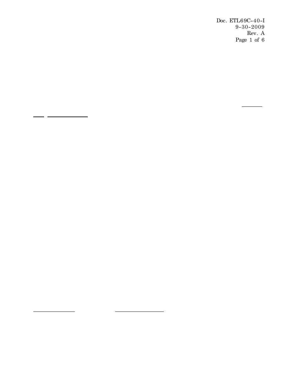 SR Products ETL69C-40 Nominal Temperature Rating User Manual | 6 pages