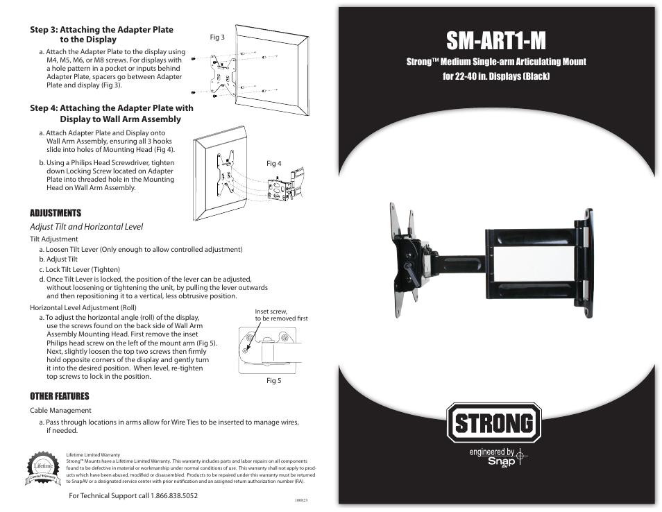 Staub Electronics SM-ART1-M STRONG - ARTICULATING MOUNT FOR 22 - 40 FLAT PANEL TVS User Manual | 2 pages