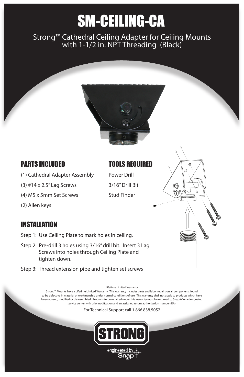 Staub Electronics SM-CEILING-OFC-WH STRONG - OPEN-FACE FEMALE TO FEMALE COUPLER FOR CEILING MOUNTS WITH 1-1_2 IN. NPT THREADING User Manual | 1 page