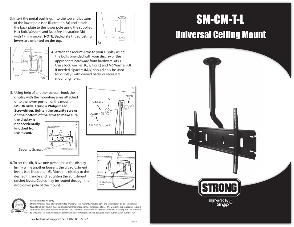 Staub Electronics SM-CM-T-L STRONG - LARGE CEILING MOUNT FOR 36-60 FLAT PANEL TVS User Manual | 2 pages