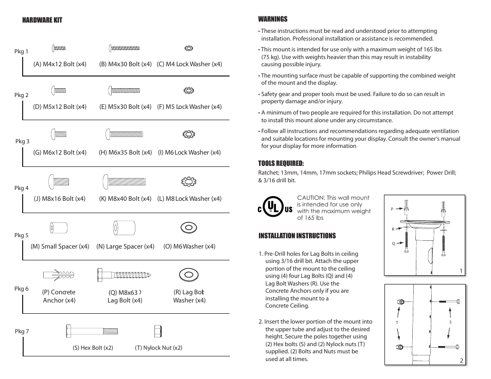 Staub Electronics SM-CM-T-L STRONG - LARGE CEILING MOUNT FOR 36-60 FLAT PANEL TVS User Manual | Page 2 / 2