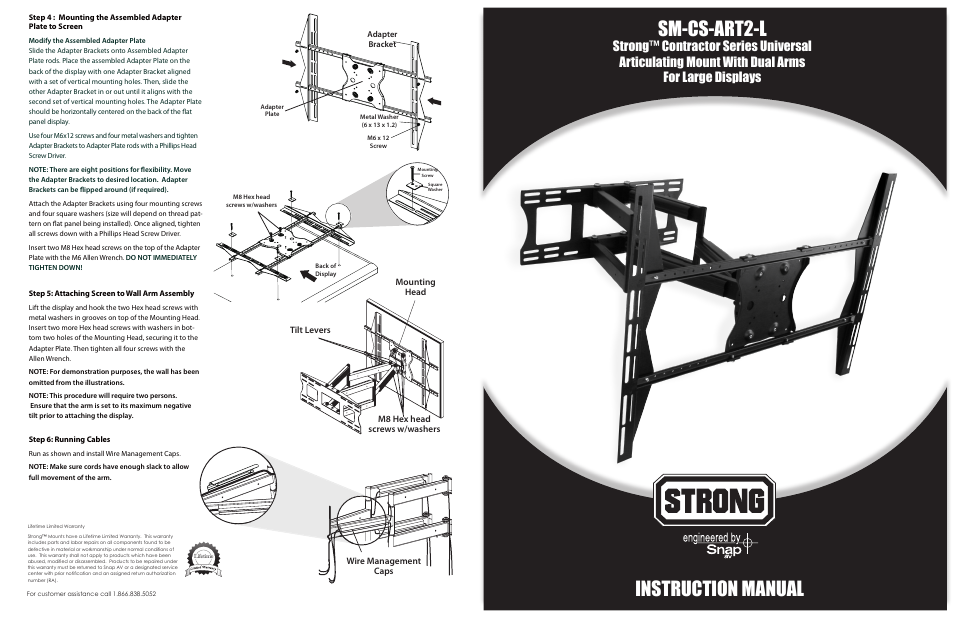 Staub Electronics SM-CS-ART2-L STRONG - CONTRACTOR SERIES ARTICULATING MOUNT FOR 42 - 63 FLAT PANEL TVS User Manual | 2 pages