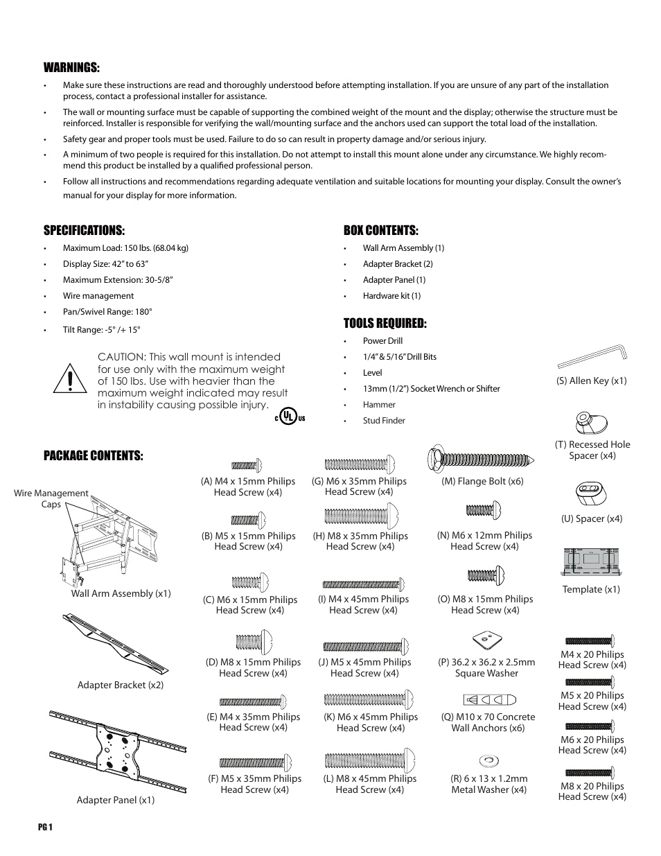 Staub Electronics SM-CS-ART2-XL STRONG - CONTRACTOR SERIES ARTICULATING MOUNT FOR 47 - 90 FLAT PANEL TVS User Manual | Page 2 / 8