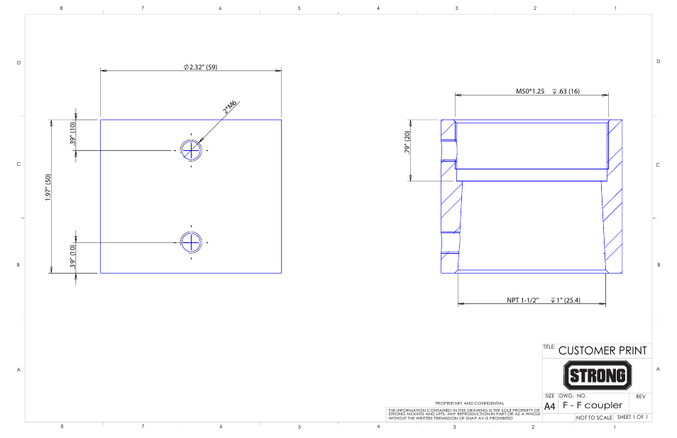 Customer print, F - f coupler | Staub Electronics SM-PROJ-COUPLERS STRONG - 1 1_2 NPT COUPLERS FOR SM-PROJ-M-BLK User Manual | Page 2 / 3