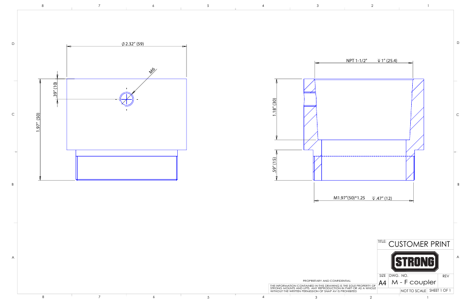 Customer print, M - f coupler | Staub Electronics SM-PROJ-COUPLERS STRONG - 1 1_2 NPT COUPLERS FOR SM-PROJ-M-BLK User Manual | Page 3 / 3