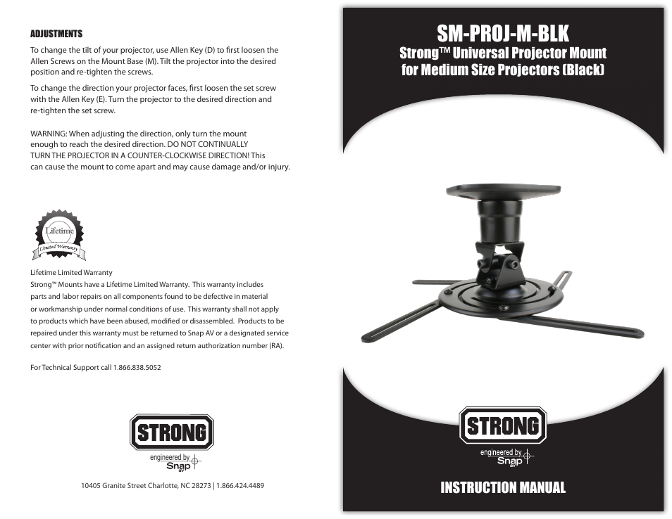 Staub Electronics SM-PROJ-M-BLK STRONG - UNIVERSAL PROJECTOR MOUNT FOR PROJECTORS UP TO 30LBS User Manual | 2 pages