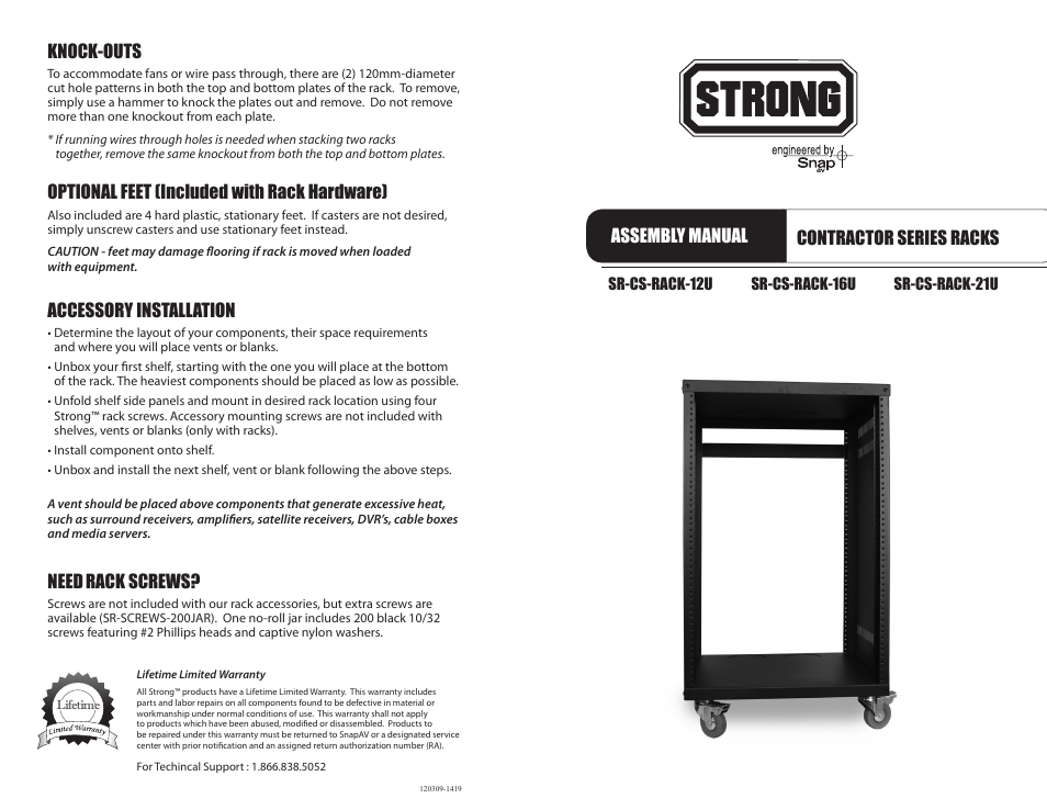 Staub Electronics SR-CS-RACK-21U STRONG - CONTRACTOR SERIES 21U WITH SIDE PANELS AND FINES FLOOR CASTERS User Manual | 2 pages